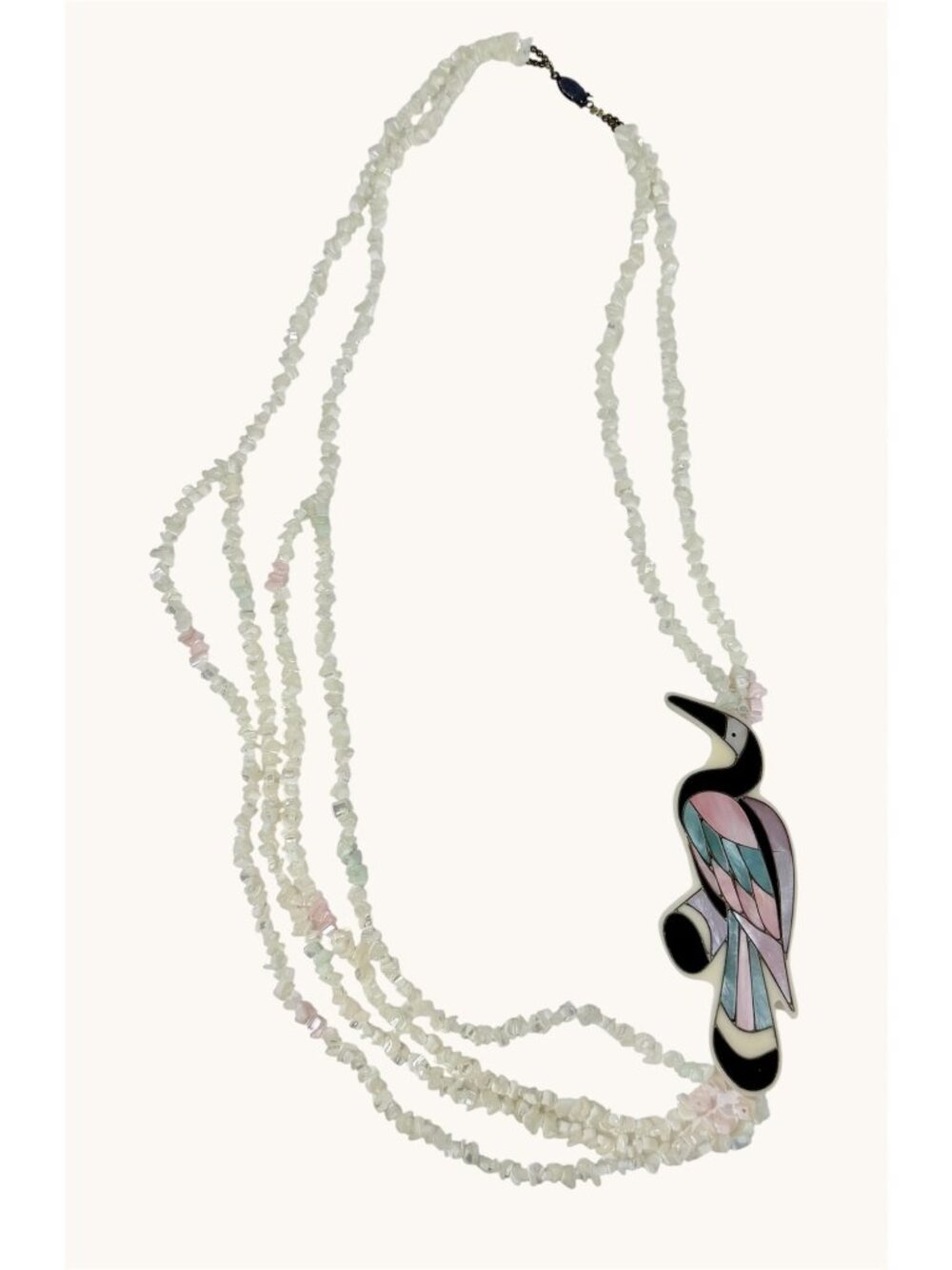 Lee Sands Shell Tropical Bird Mosaic Multi- Strand 30” Necklace Mother of Pearl
